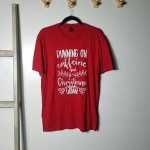 NWOT DISTRICT RUNNING ON CAFFEINE AND CHRISTMAS CHEER HOLIDAY RED TEE SIZE M